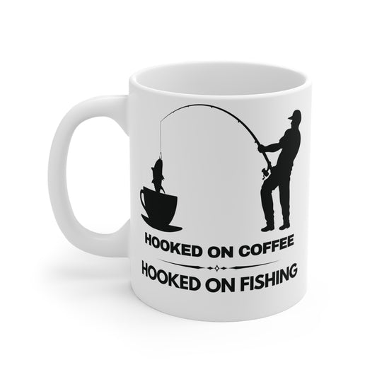 Fishing Lover, Coffee Mug - Hooked on Coffee & Fishing 11oz