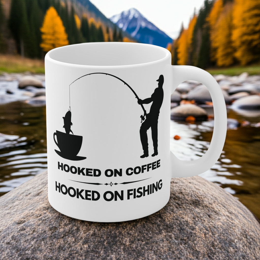 Fishing Lover, Coffee Mug - Hooked on Coffee & Fishing 11oz