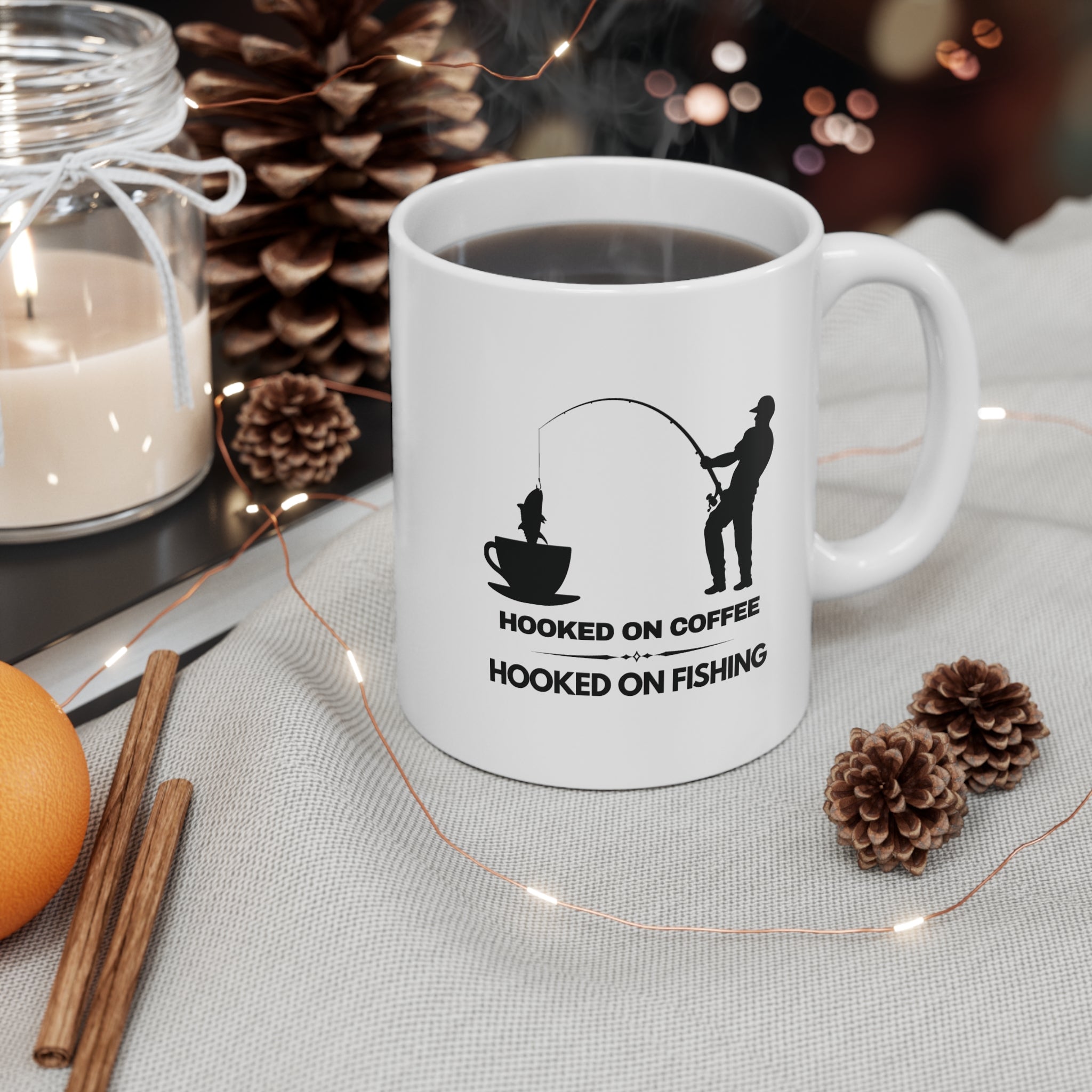 Coffee Mug - Fishing Lover, Hooked on Coffee &amp; Fishing 11oz
