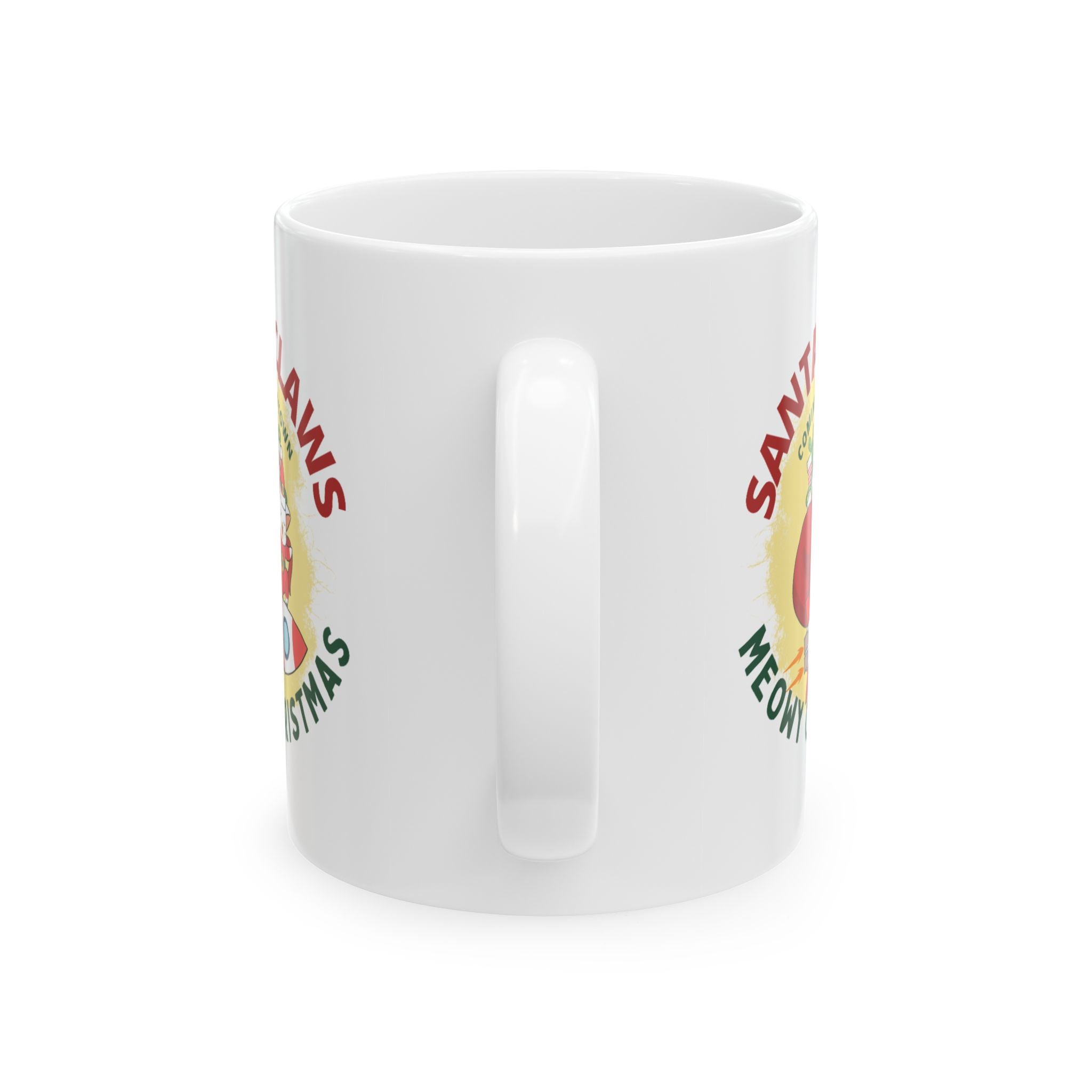 Santa Paws Meowy Christmas Mug - Cute Cat Holiday Coffee Mug For Cats Lover (11oz)