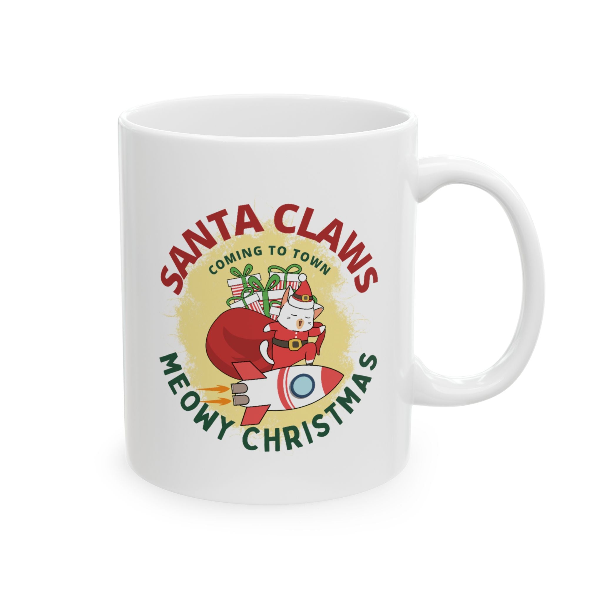Santa Paws Meowy Christmas Mug - Cute Cat Holiday Coffee Mug For Cats Lover (11oz)