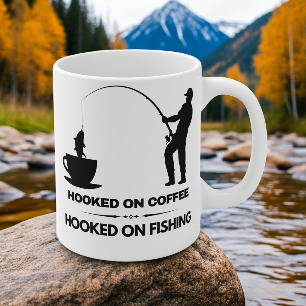 Fishing Lover, Coffee Mug - Hooked on Coffee & Fishing 11oz